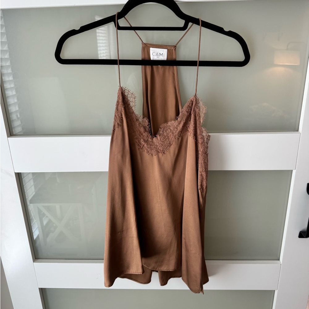 Cami NYC Brown Lace Trim Top